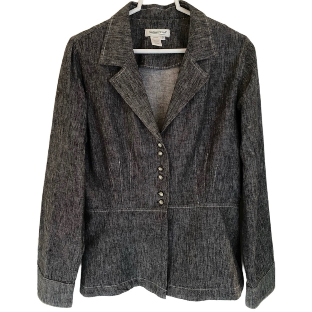 Coldwater Creek gray jacket / blazer with shell filled silver buttons